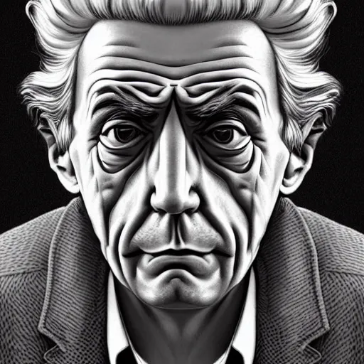 Image similar to 1 9 5 5 rick sanchez portrait by mc escher and james jean and erik jones, inspired by mc escher, fine face features, intricate high details, sharp, ultradetailed, 3 d octane render