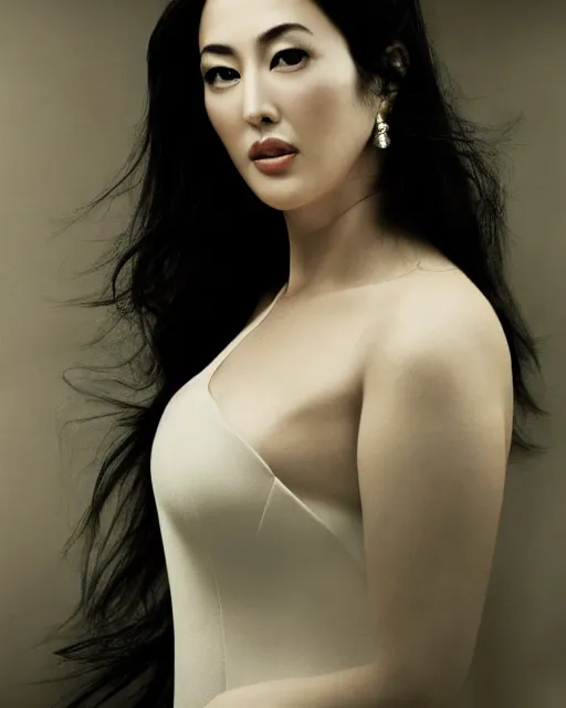 Prompt: japanese monica bellucci, diffuse lighting, bokeh, soft focus, portrait