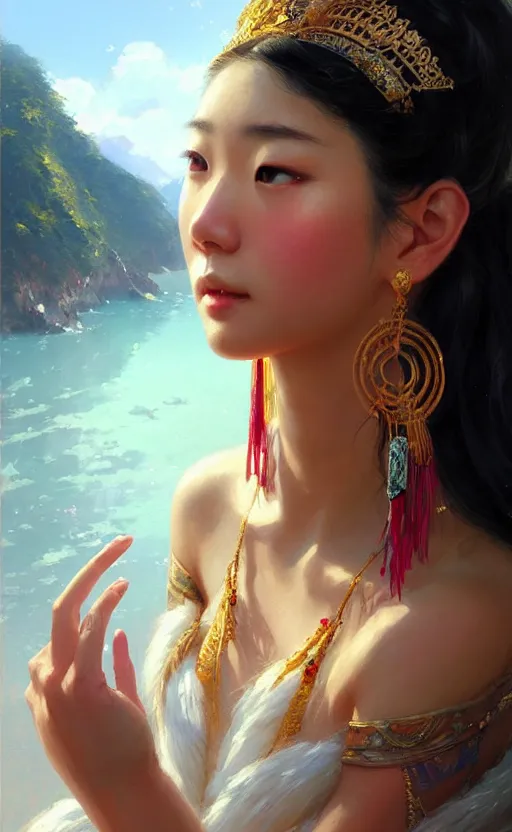 Image similar to a beautiful taiwan goddess with sundress with jewelry | | winter, realistic shaded, unpleasant face, good looking, fine details, realistic shaded lighting poster by greg rutkowski, magali villeneuve, artgerm, jeremy lipkin and michael garmash and macoto takahashi