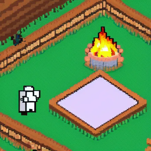 Prompt: Pixel art of marshmallows being cooked over a campfire in the woods
