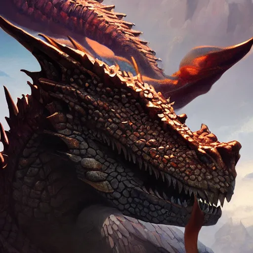 Image similar to close-up portrait dragon, trending on artstation, craig mullins, Frank frazetta, peter mohrbacher, Boris Vallejo, cinematic, hyper realism, high detail, octane render, black background, 8k