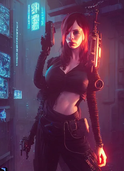 Image similar to highly detailed christina hendricks as a cyberpunk character, stephen bliss, unreal engine, fantasy art by greg rutkowski, loish, rhads, ferdinand knab, makoto shinkai and lois van baarle, ilya kuvshinov, rossdraws, tom bagshaw, global illumination, radiant light, detailed and intricate environment