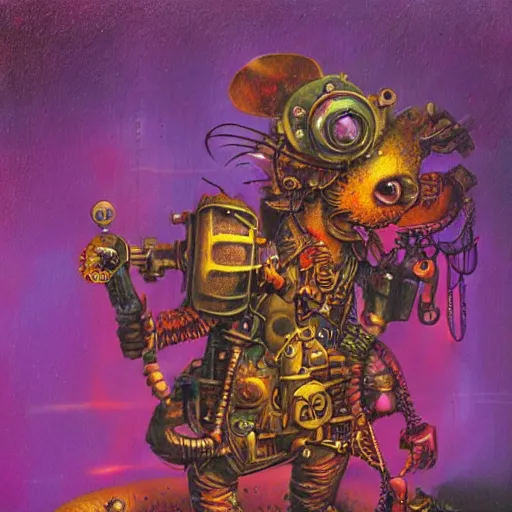 Image similar to steampunk rat, acid, 303, psychedelic, by paul lehr