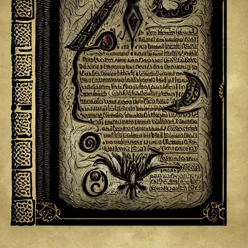 Prompt: occult spellbook open to a dark spell, hyperdetailed page out of an occult spellbook, 4k