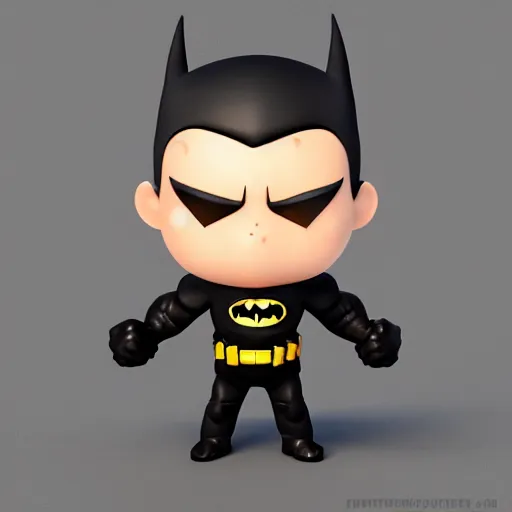 Prompt: A ultra detailed render of a chibi style Batman in a power stance pose, adorable, cute, Portrait Lighting, trending on ArtStation, octane render, cinema4d, Zbrush,