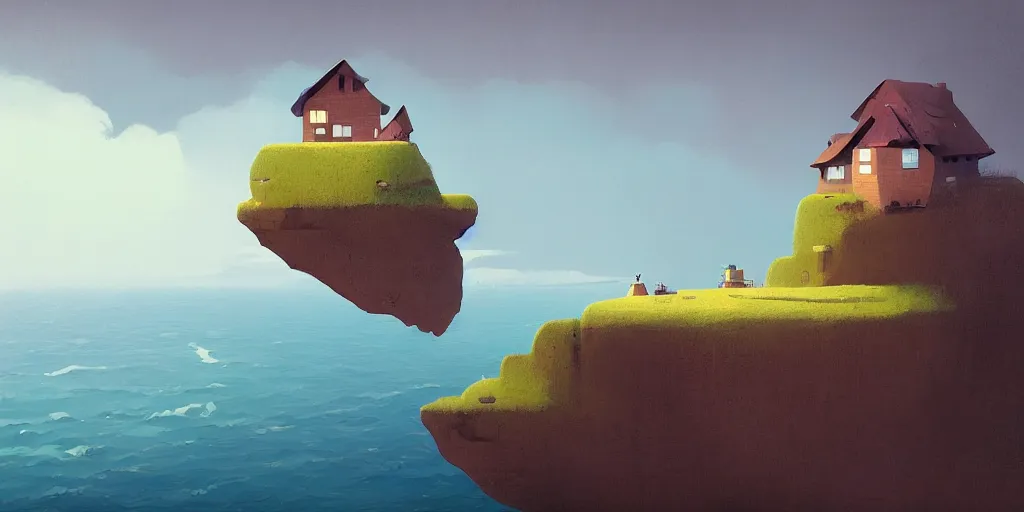 Prompt: a house on a cliff by the ocean by goro fujita