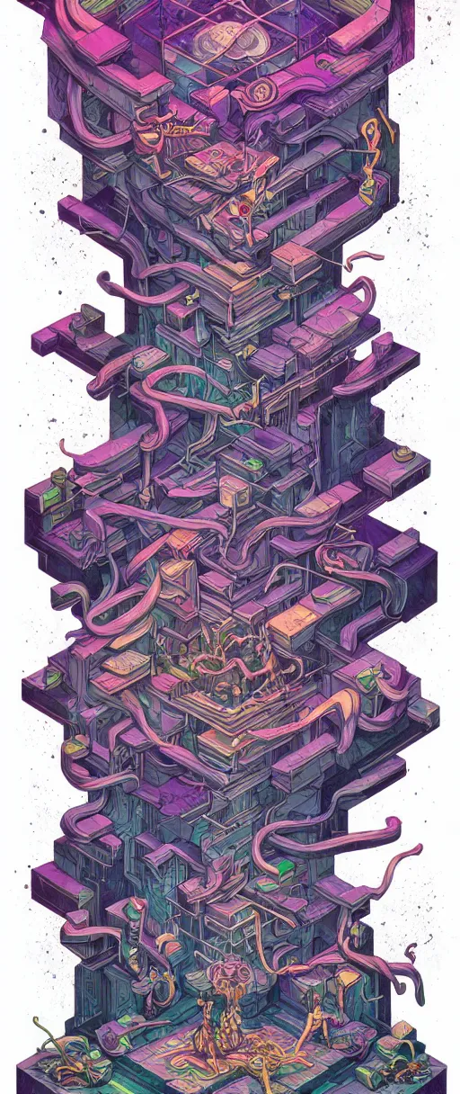 Image similar to arcane twisted turn of fate abstraction, centered award winning ink pen illustration, isometric abstract illustration by dan mumford, edited by craola, technical drawing by beeple and tooth wu, tiny details by artgerm and watercolor girl, symmetrically isometrically centered