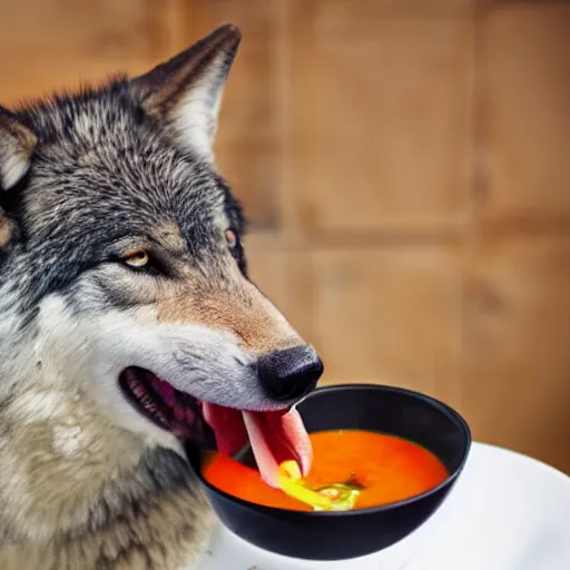 Prompt: Licking with that wolf tongue slurping all the soup making all the letters go away, absolute lupine luxury!