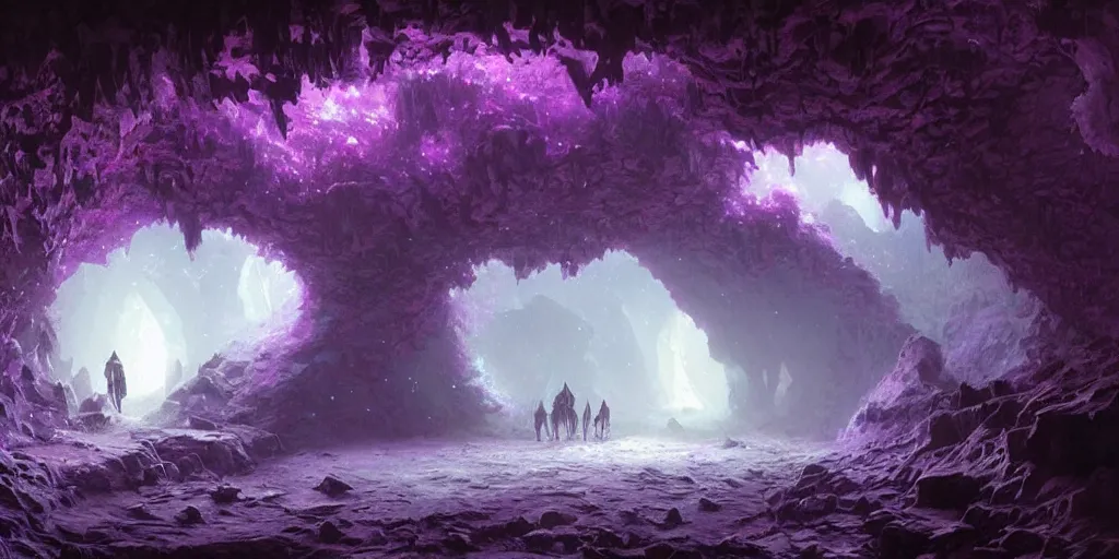 Prompt: beautiful hyper realistic zergling tunnel in cave of purple crystals, beautiful painting by greg rutkowski, atmosphere, ethereal, magic, amazing, positive vibes