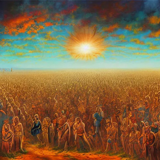 Prompt: painting of jehovah's witnesses apocalypse