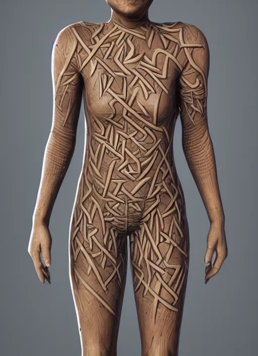 Image similar to : human with maze pattern skin all over hyper detailed dalle2 3d render unity gigapixel unrealengine octane