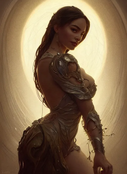 Image similar to Portrait of Sofia Vergara, white glowing eyes, fantasy, extremely detailed, digital painting, artstation, concept art, smooth, sharp focus, illustration, stunning lighting, art by artgerm and greg rutkowski and alphonse mucha and simon stalenhag, realistic character concept, high fantasy, light atmosphere, golden ratio, cinematic lighting, hyperdetailed, high resolution, insanely detailed and intricate, artstation, Marc Simonetti, Greg Rutkowski, 8k