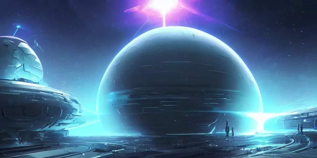 Image similar to Dyson Sphere sending energy to the planet, starcraft, dark atmosphere, mattepainting concept Blizzard pixar maya engine on stylized background splash comics global illumination lighting artstation lois van baarle, ilya kuvshinov, rossdraws