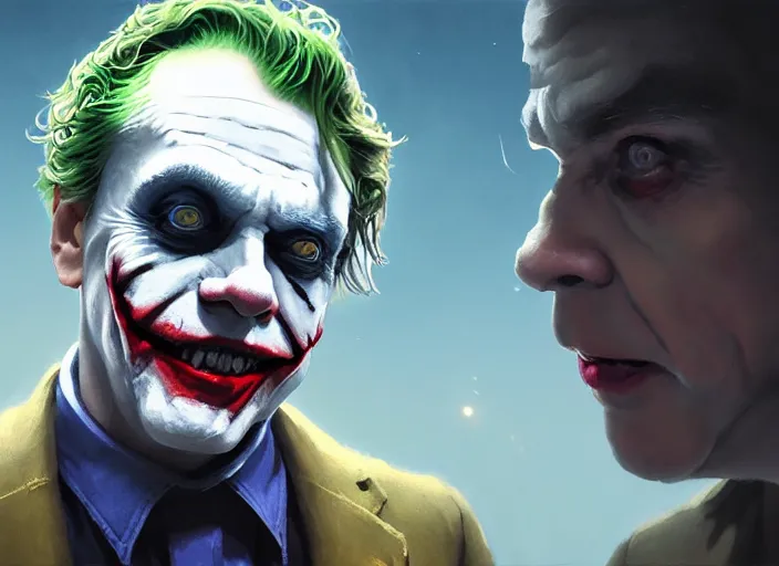 Image similar to highly detailed portrait of mark hamill as the joker, in batman comics, stephen bliss, unreal engine, fantasy art by greg rutkowski, loish, rhads, ferdinand knab, makoto shinkai and lois van baarle, ilya kuvshinov, rossdraws, tom bagshaw, global illumination, radiant light, detailed and intricate environment