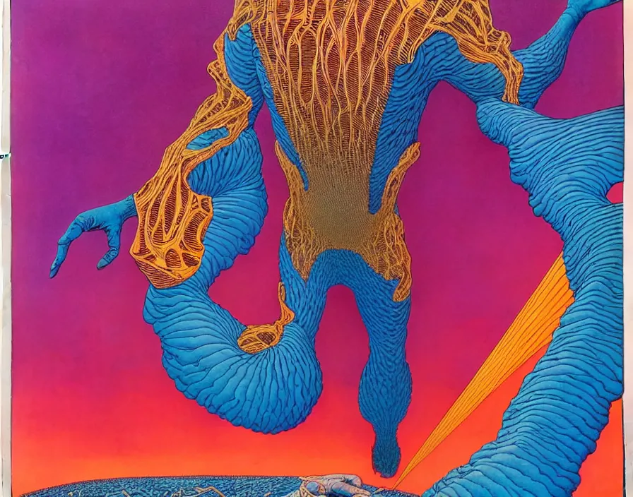 Image similar to ( ( ( ( the fear ) ) ) ) by mœbius!!!!!!!!!!!!!!!!!!!!!!!!!!!, overdetailed art, colorful, artistic record jacket design