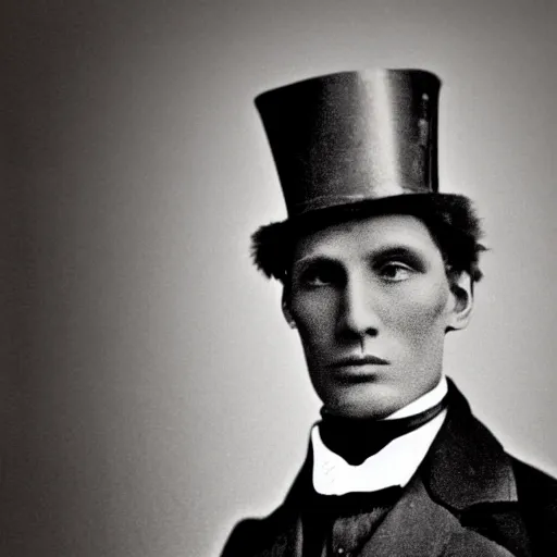 Image similar to A photograph portrait of Jerma in the mid-late 1800s with a top hat and sideburns with a pyramidal, taken in the mid-late 1800s, taken on a Field View Camera, realistic, hyperrealistic, very realistic, highly detailed, very detailed, extremely detailed, detailed, digital art, trending on artstation