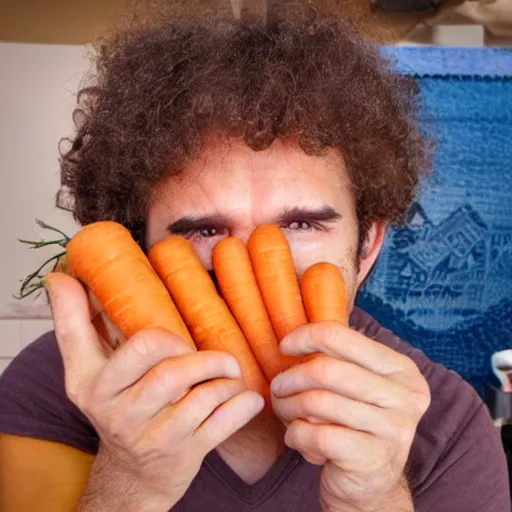 Prompt: man who has carrots instead of eyes