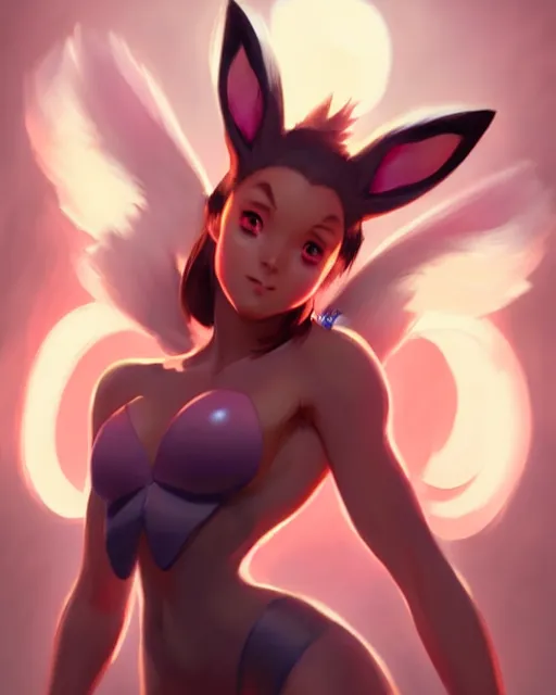 Prompt: photo of eevee pokecmon humanisation, by greg rutkowski, artgerm, gil elvgren, enoch bolles, glossy skin, pearlescent, anime, very coherent