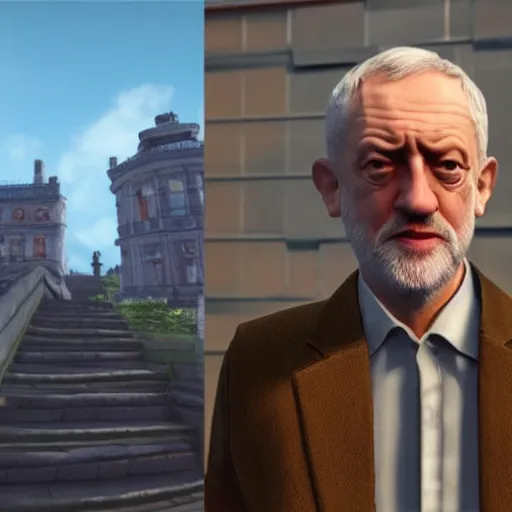 Image similar to jeremy corbyn in a video game, unreal engine