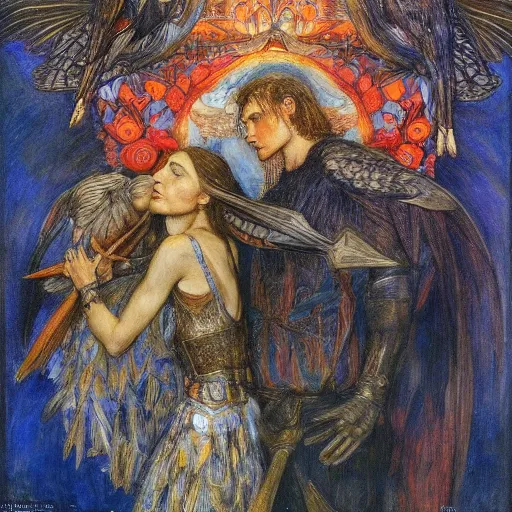 Image similar to war between the crow crown and the house of moths, by Annie Swynnerton and Diego Rivera, symbolist, dramatic lighting, elaborate geometric ornament, god rays, rich colors,smooth, sharp focus, extremely detailed