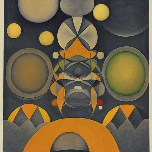 Image similar to a beautiful genius-like composition of incredibly profound symbolic art expressing the nature of time, wondrous, benign and numinous by M. C. Escher and by Hilma af Klint