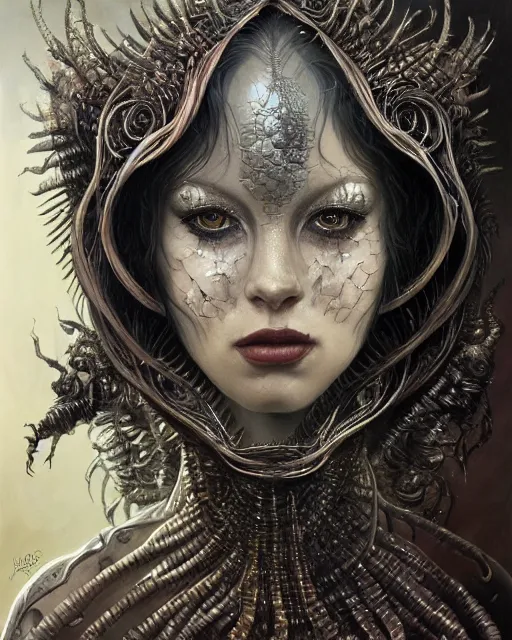 Image similar to full portrait of queen of the last hive, black metal shiny skin. intricate, elegant, highly detailed, centered, digital painting, artstation, concept art, smooth, sharp focus, illustration, artgerm, tomasz alen kopera, peter mohrbacher, donato giancola, joseph christian leyendecker, wlop, frank frazetta