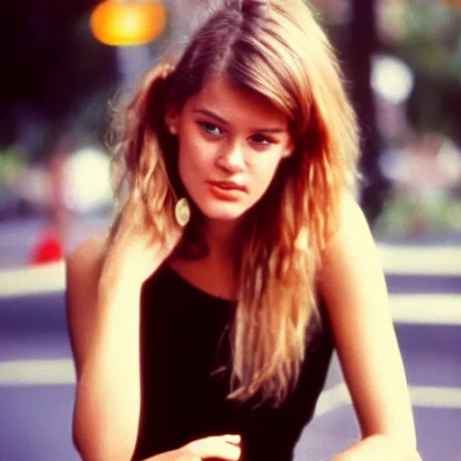 Prompt: candid, intimate, film, color photo of a beautiful 2 4 year old girl in brisbane in the year 1 9 8 6