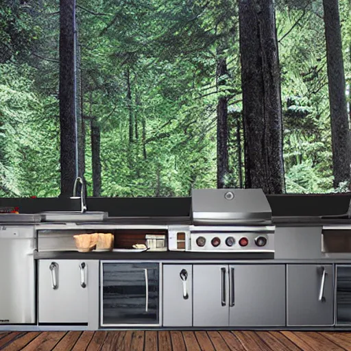 Prompt: an immaculate digital matte painting of a pacific northwest outdoor kitchen