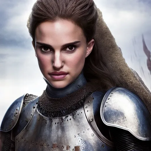 Prompt: head and shoulders portrait of a female knight, young natalie portman, armored, helmet, game of thrones, eldritch, by artgerm, alphonse mucha, silken hair, etched breastplate, sharp focus, high key lighting, vogue fashion photo