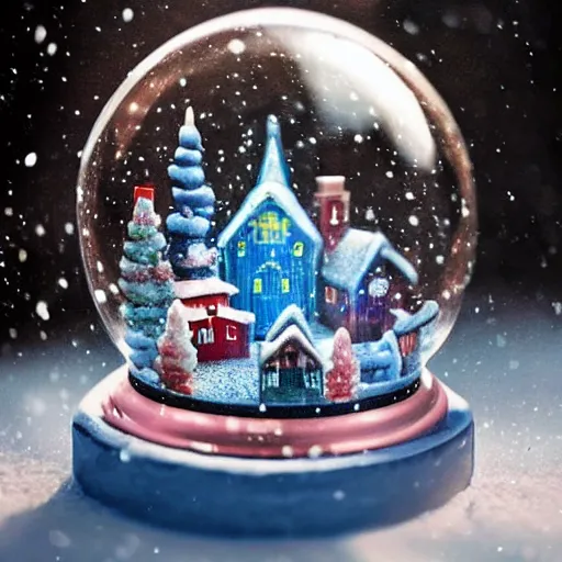 Image similar to An amazingly beautiful!!!! Snowglobe!!! With a tiny village inside and little tiny people, there are snowflakes falling around the snowglobe and the snowglobe is sitting in the snow, everything is wintery, sparkly and truly magical, arctic, summer, 8k resolution matte fantasy painting, cinematic lighting, DeviantArt, Artstation, Jason Felix Steve Argyle Tyler Jacobson Peter Mohrbacher