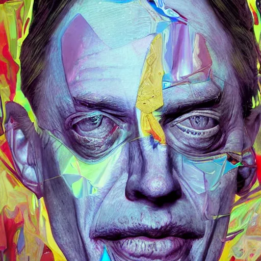 Image similar to a realistic octane render of steve buscemi, physically based rendering of chrome plated steve buscemi, trending on artstation, by archan nair and marlene dumas, intricate details, gilded, in the style of frank auerbach