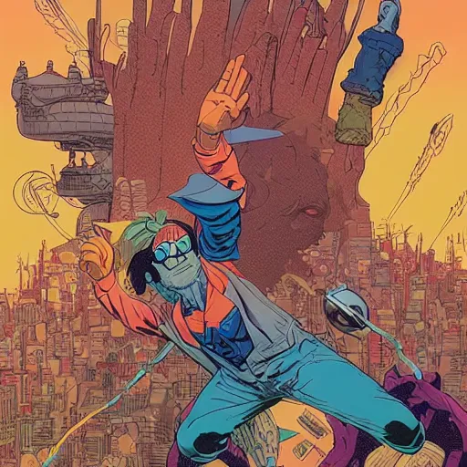 Prompt: a powerful psychic man emitting psychic energy, psychic powers, powers, artgerm, jamie hewlett, james jean, moebius, geof darrow, detailed, highly detailed, aesthetic!!, fantasy vibe,