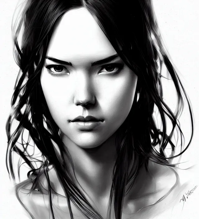 Prompt: portrait of odette annable. intricate, centered, amazing composition by amano yoshitaka, by rembrandt, by range murata, illustrious makinami, portrait art, sharp illustration, artstation trending, unreal engine