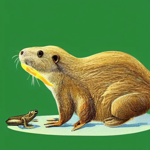 Image similar to “ a beaver eating a frog, animated ”