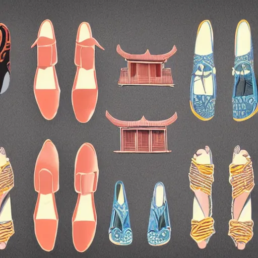 Image similar to shoes concept design inspired by indonesian traditional houses