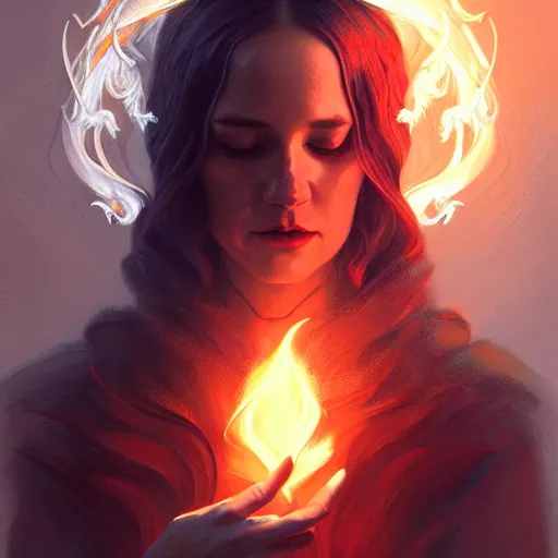 Image similar to Magician, female, fantasy, flames, frost, dramatic, intricate, elegant, highly detailed, digital painting, artstation, concept art, smooth, sharp focus, illustration, octane render, art by Leesha Hannigan, Ross Tran, Thierry Doizon, Kai Carpenter, Ignacio Fernández Ríos