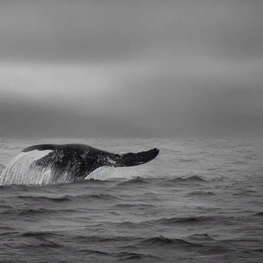 Image similar to maori girl riding a whale in ocean ,in the rain, style of Hiroshi Sugimoto ,atmospheric illustration, horror