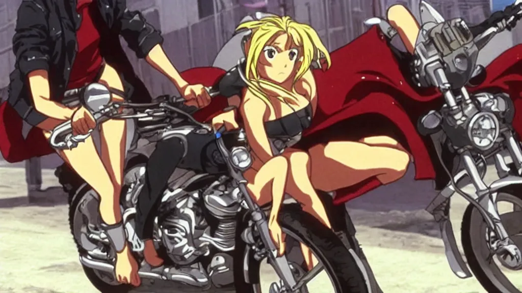 Prompt: shakira in a motorcycle in a scene of the anime movie Akira.