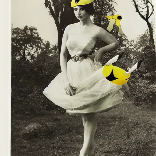 Image similar to elegant woman dressed up as pikachu, art photo by Annie Liebovitz and Frantisek Drtikol