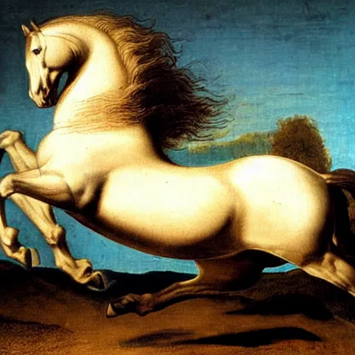 Prompt: a galloping horse by george stubbs and da vinci
