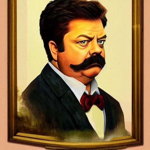 Prompt: a gorgeous painting of ron swanson baroque