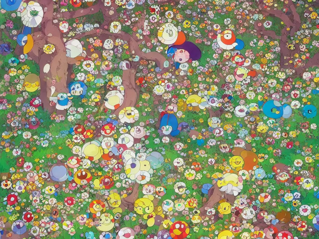 Prompt: colorful fairytale forest, illustration, concept art, colorful, beautiful, studio ghibli, takashi murakami, aoshima chiho, manga, cute and adorable