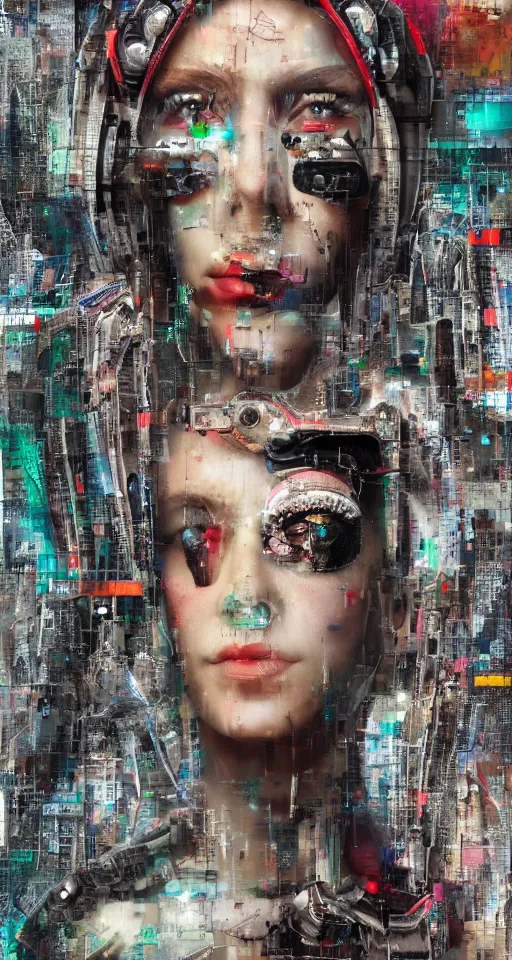 Image similar to Portrait of a Cyborg Queen, cyberpunk, collage art, mixed media, hypermaximalist, photo realistic, 8k