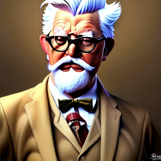 Image similar to epic portrait single colonel sanders explaining, redneck crowd for background, detailed, digital painting, artstation, concept art, donato giancola, joseph christian leyendecker, wlop, boris vallejo, breathtaking, high details, extremely detailed, beautiful, establishing shot, artistic, hyperrealistic, octane render