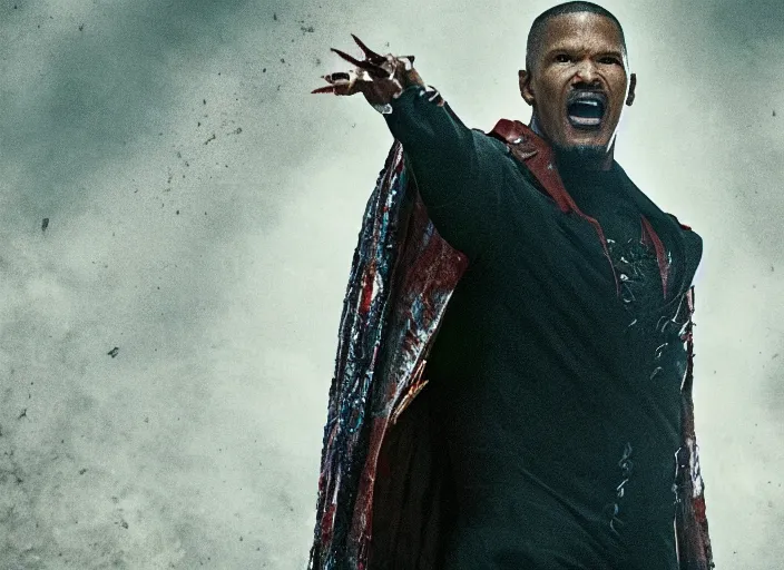 Image similar to film still of jamie foxx as spawn in the new spawn movie, 8 k