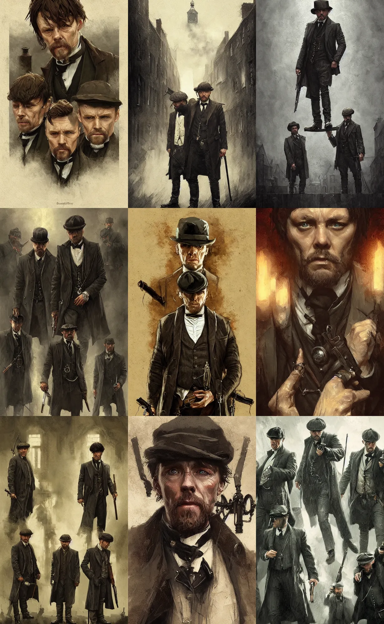 Prompt: boondock saints as peaky blinders concept art, detailed face, fantasy, highly detailed, cinematic lighting, digital art painting by greg rutkowski