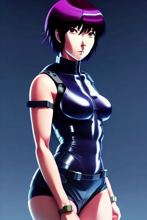 Image similar to a fullbody portrait of motoko kusanagi the major ghost in the shell : : stand alone complex, under repairs, maintenance : : by ilya kuvshinov, rossdraws, artgerm, sola digital arts, anti aliasing, raytracing : :