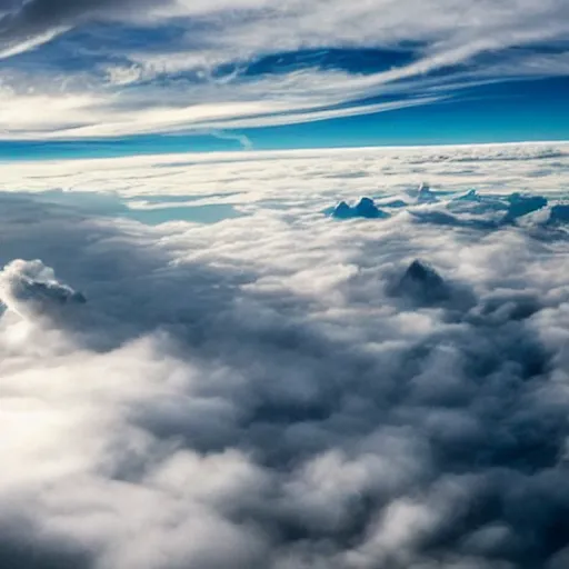 Image similar to a scubadiver flying in the sky above the clouds