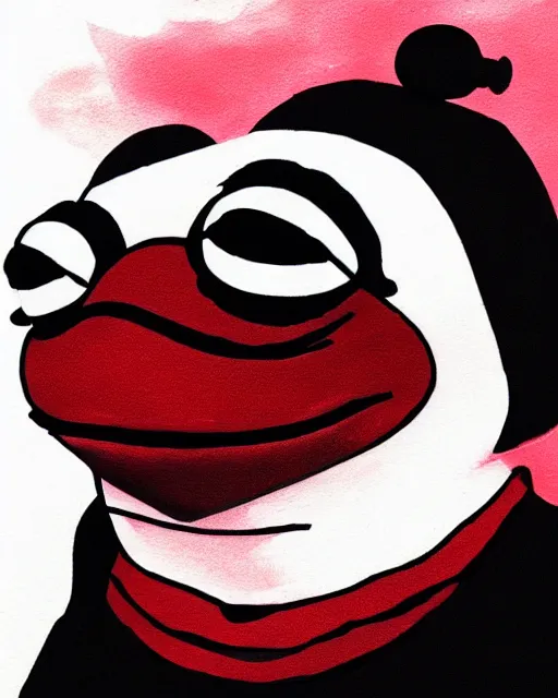 Image similar to black red ink smoke portrait of pepe the frog, artgerm, wlop, artstation