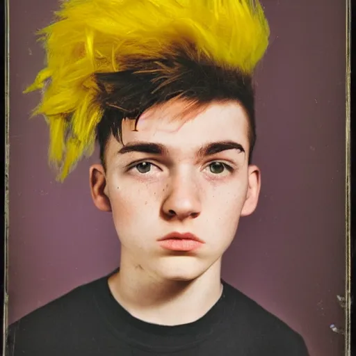 Image similar to islandpunk unendurable portrait of a young dude 1 7 years old, with custard